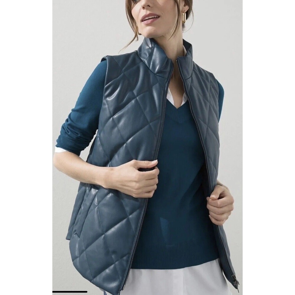 Chico’s Deep Teal Faux Leather Vest Chico’s 2 (Large / US 12) NWOT